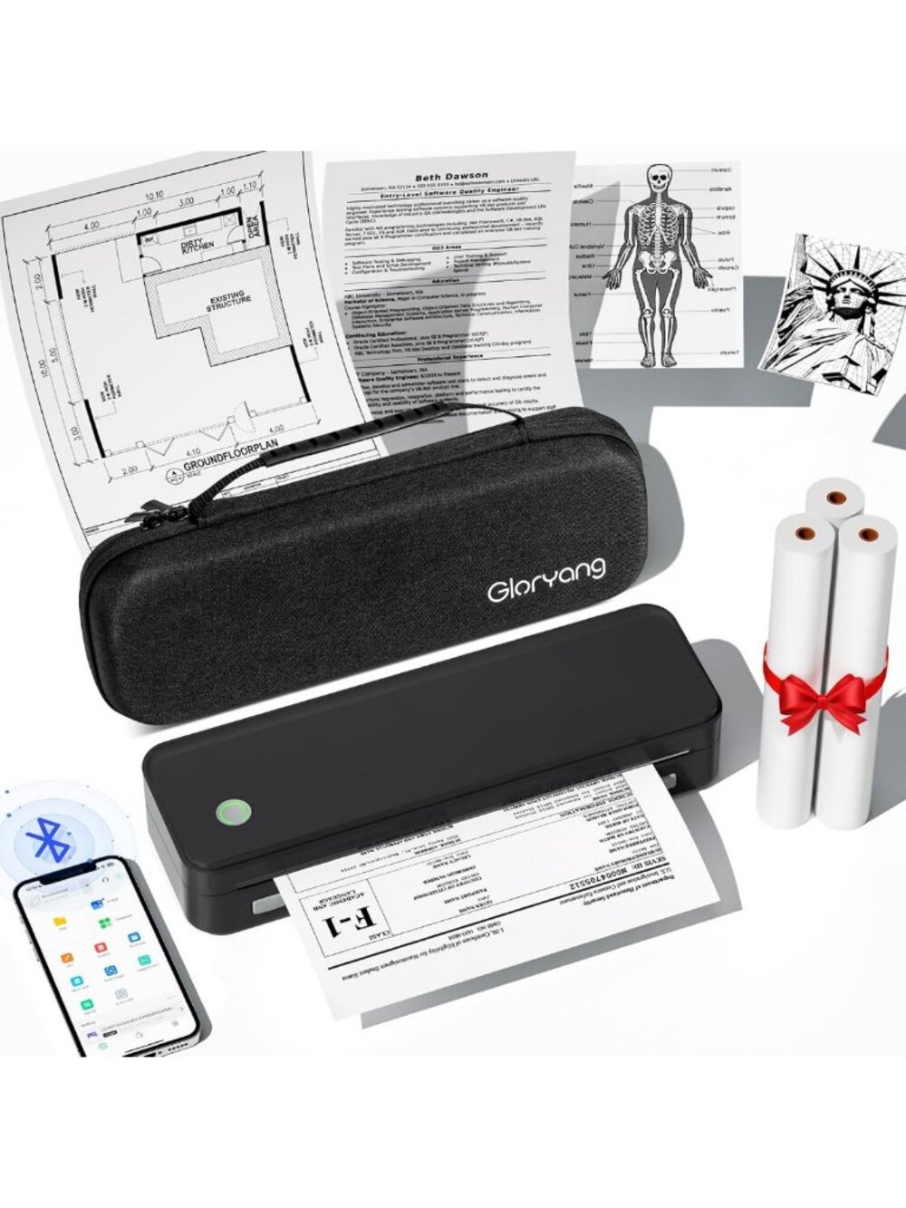 Gloryang Inkless Portable Printer for Travel, Wireless Thermal Printer Supports